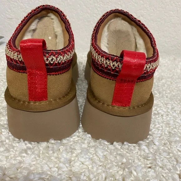 UGG Tazz Women's Tan Flats with Red Trim - Picture 8 of 12